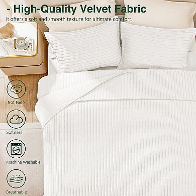 Luxury Velvet Quilt Set - Striped Pattern, Lightweight, All-Season, 3-Piece
