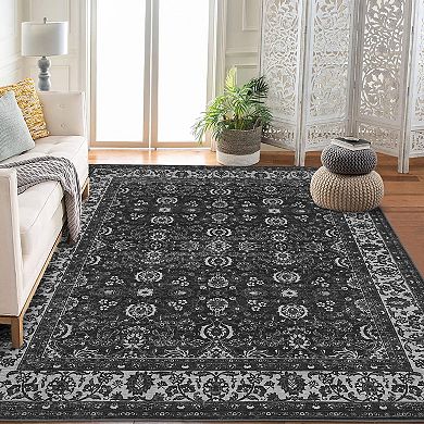 Washable Floral Area Rugs, Non-Slip Stain Resistant Vintage Boho Runners Carpets Indoor Outdoor