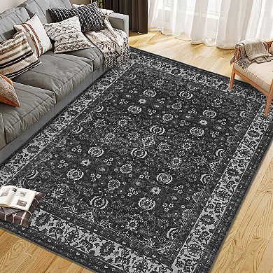 Washable Floral Area Rugs, Non-Slip Stain Resistant Vintage Boho Runners Carpets Indoor Outdoor