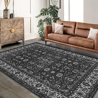 Washable Floral Area Rugs, Non-Slip Stain Resistant Vintage Boho Runners Carpets Indoor Outdoor