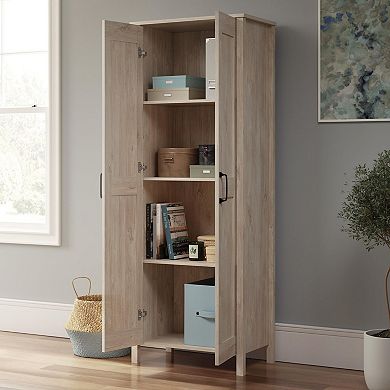 Tall Storage Cabinet with Adjustable Shelves - Rustic Chalk Oak Finish