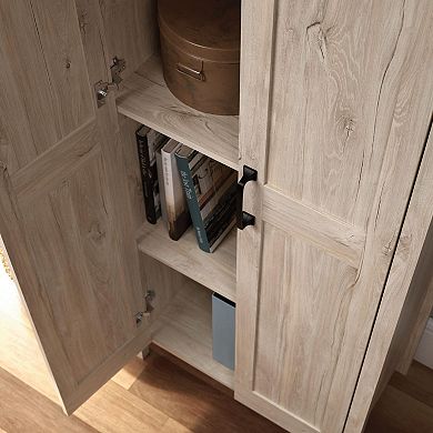 Tall Storage Cabinet with Adjustable Shelves - Rustic Chalk Oak Finish