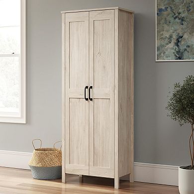 Tall Storage Cabinet with Adjustable Shelves - Rustic Chalk Oak Finish