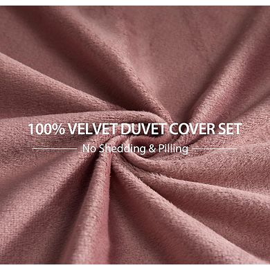 Luxury Velvet Duvet Cover Set, Blush Pink, Queen Size, Soft & Fluffy, Zipper Closure, 8 Corner Ties