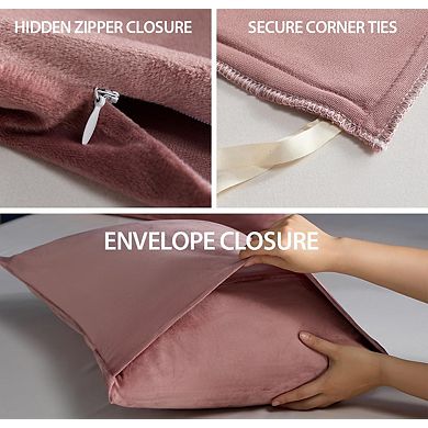 Luxury Velvet Duvet Cover Set, Blush Pink, Queen Size, Soft & Fluffy, Zipper Closure, 8 Corner Ties