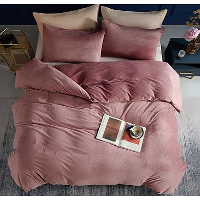 Luxury Velvet Duvet Cover Set, Blush Pink, Queen Size, Soft & Fluffy, Zipper Closure, 8 Corner Ties