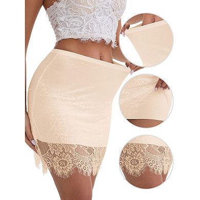 Women's Anti-Static Above Knee Half Slip Solid Regular Fit Lace Hem Short Under Dresses