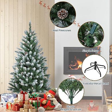 IDEALHOUSE Pre-lit Artificial Christmas Tree with Warm LED Lights and Pinecones