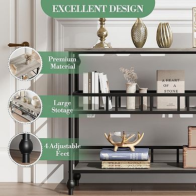 43" Rustic Console Table, 3-Tier MDF & Iron Shelves for Entryway, Living Room, Hallway