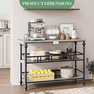 43" Rustic Console Table, 3-Tier MDF & Iron Shelves for Entryway, Living Room, Hallway