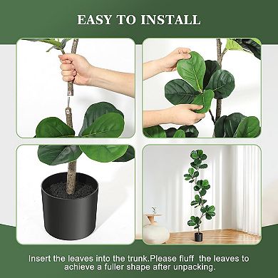 Artificial Fiddle Leaf Fig Tree in Black Nursery Planter for Home & Office Decor