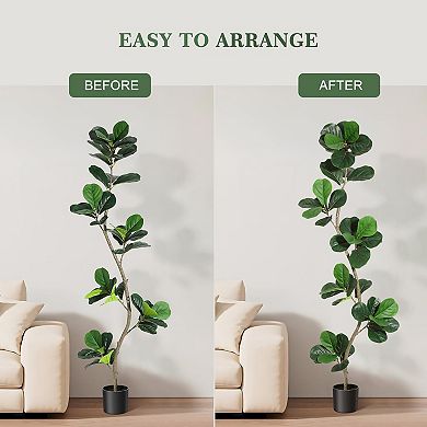 Artificial Fiddle Leaf Fig Tree in Black Nursery Planter for Home & Office Decor