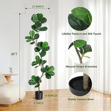Artificial Fiddle Leaf Fig Tree in Black Nursery Planter for Home & Office Decor