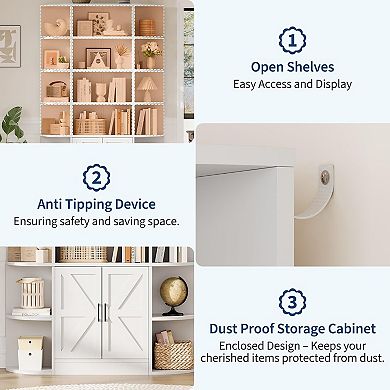 75in Tall Bookcase, 6 Tier Wooden Book Shelf 47" Wide Farmhouse Display Bookshelf Storage