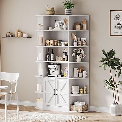 75in Tall Bookcase, 6 Tier Wooden Book Shelf 47" Wide Farmhouse Display Bookshelf Storage