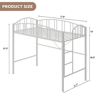 Loft Bed Twin Size, Heavy Duty Metal Loft Bed Frame with Arched Guardrail and Safety Ladder