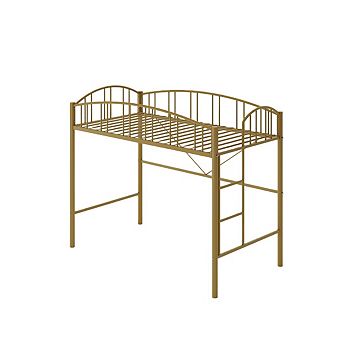 Loft Bed Twin Size, Heavy Duty Metal Loft Bed Frame with Arched Guardrail and Safety Ladder