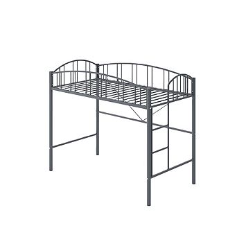 Loft Bed Twin Size, Heavy Duty Metal Loft Bed Frame with Arched Guardrail and Safety Ladder
