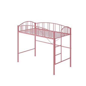 Loft Bed Twin Size, Heavy Duty Metal Loft Bed Frame with Arched Guardrail and Safety Ladder