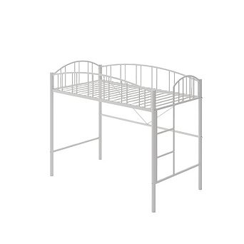 Loft Bed Twin Size, Heavy Duty Metal Loft Bed Frame with Arched Guardrail and Safety Ladder