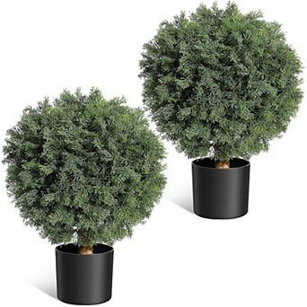 2-Pack Artificial Cedar Topiary Ball Trees in Black Pot for Indoor/Outdoor Porch Decor