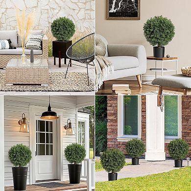 2-Pack Artificial Cedar Topiary Ball Trees in Black Pot for Indoor/Outdoor Porch Decor