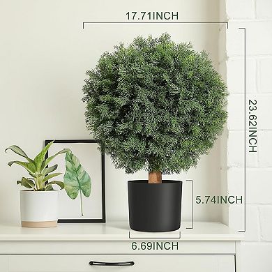 2-Pack Artificial Cedar Topiary Ball Trees in Black Pot for Indoor/Outdoor Porch Decor