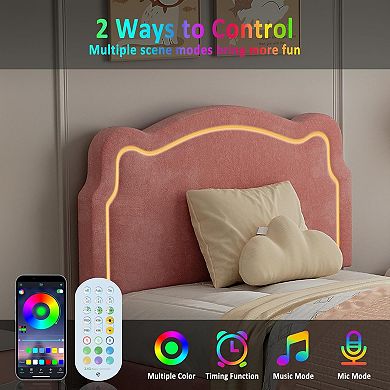 Upholstered Bed Frame with Adjustable Headboard & Smart LED, Velvet Princess ,No Box Spring Needed