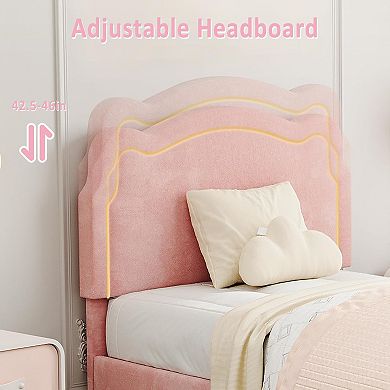 Upholstered Bed Frame with Adjustable Headboard & Smart LED, Velvet Princess ,No Box Spring Needed