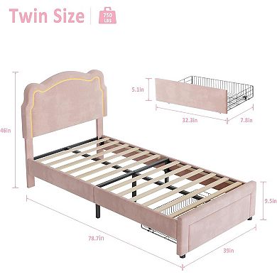 Upholstered Bed Frame with Adjustable Headboard & Smart LED, Velvet Princess ,No Box Spring Needed