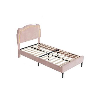 Upholstered Bed Frame with Adjustable Headboard & Smart LED, Velvet Princess ,No Box Spring Needed