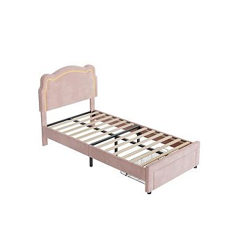 Upholstered Bed Frame with Adjustable Headboard & Smart LED, Velvet Princess ,No Box Spring Needed