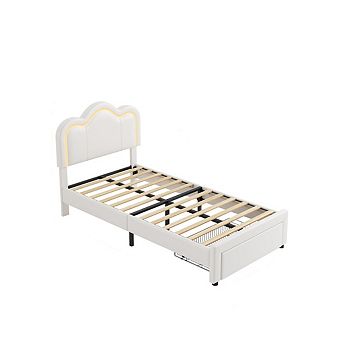 Upholstered Bed Frame with Adjustable Headboard & Smart LED, Velvet Princess ,No Box Spring Needed