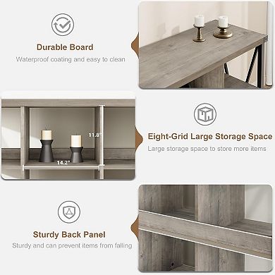 62" Farmhouse Wood Bookcase, 8-Cube Organizer - Low Entryway & Living Room Storage Shelf