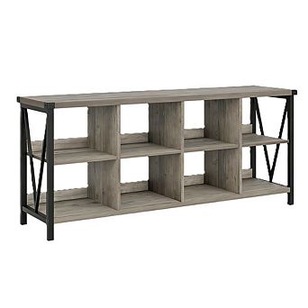 62" Farmhouse Wood Bookcase, 8-Cube Organizer - Low Entryway & Living Room Storage Shelf