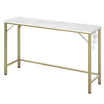 39.3" Console Sofa Table with Power Outlet, Faux Marble Top & Gold Frame for Entryway, Living Room