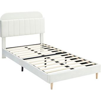 Upholstered Platform Bed with Bookcase Headboard, Strong Slats, Kids and Teens Room