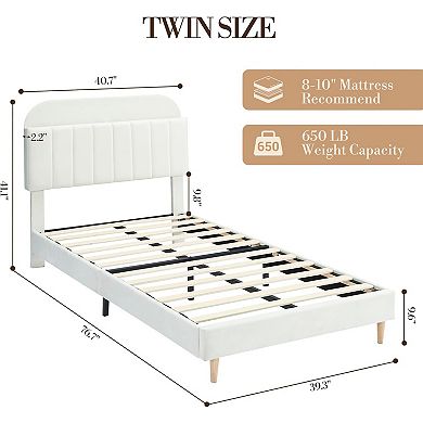Upholstered Platform Bed with Bookcase Headboard, Strong Slats, Kids and Teens Room