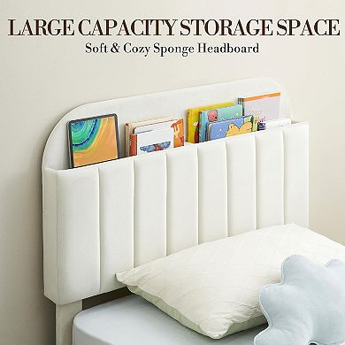 Upholstered Platform Bed with Bookcase Headboard, Strong Slats, Kids and Teens Room