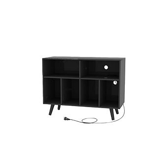 Large Record Player Stand, Wood Vinyl Record Storage Compact Record Player with Charging Station