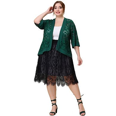 Women's Plus Size Shrug Bolero Summer Lace Panel Sheer Loose Cardigans