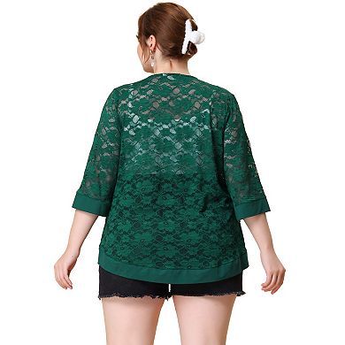 Women's Plus Size Shrug Bolero Summer Lace Panel Sheer Loose Cardigans