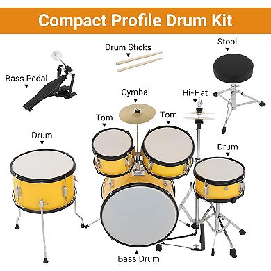 Children Drum Set 5-Piece Complete Kit with Cymbals and Stands
