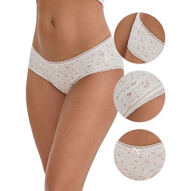 Women's Flower Print Mid-Waisted Full Coverage Briefs Elastic Breathable Cotton Underwear