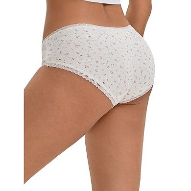 Women's Flower Print Mid-Waisted Full Coverage Briefs Elastic Breathable Cotton Underwear