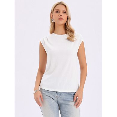 Casual Top for Women's Sleeveless Crew Neck Pleated Summer Knit Basic Tee Shirt