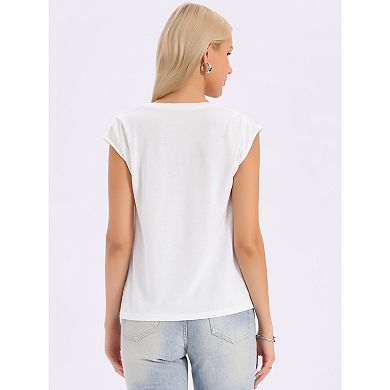 Casual Top for Women's Sleeveless Crew Neck Pleated Summer Knit Basic Tee Shirt