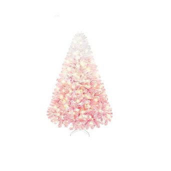 IDEALHOUSE Pink Flocked Pre-lit Artificial Christmas Tree with Warm LEDs