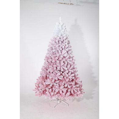 IDEALHOUSE Pink Flocked Pre-lit Artificial Christmas Tree with Warm LEDs