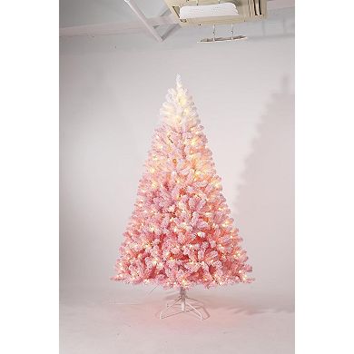 IDEALHOUSE Pink Flocked Pre-lit Artificial Christmas Tree with Warm LEDs